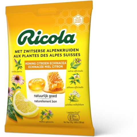 6x Ricola Keelpastilles Honing Citroen Echinacea Zakje 75 gr