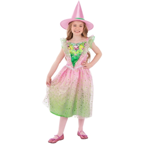 Smiffys Verkleedkleren - Goede Heks - Roze/Groen - Smiffys - 7-9 jaar (122-134) - Kostuum