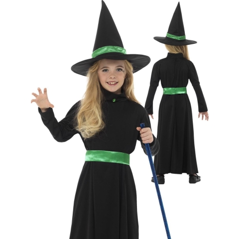 Smiffys Verkleedkleren - Boze Heks - Zwart/Groen - Smiffys - 4-6 jaar (104-116) - Kostuum