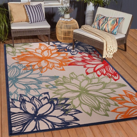Muratap Binnen en buiten vloerkleed floral outdoor laagpolig tapijt 80x150 cm
