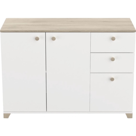CaliCosy Buffet 3 deuren en 2 laden in eiken kronberg en wit decor l119,6 cm