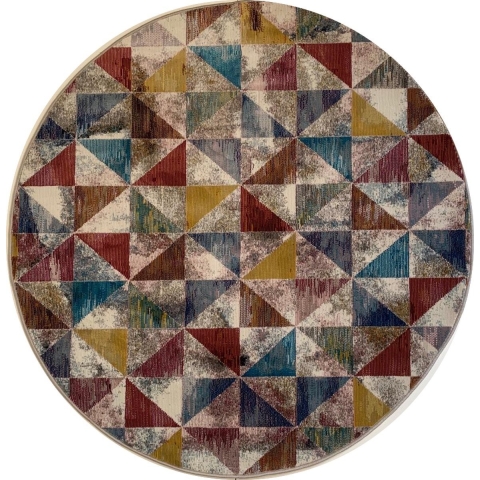 Muratap Picasso sahra vintage rond vloerkleed multi laagpolig- 133 cm rond