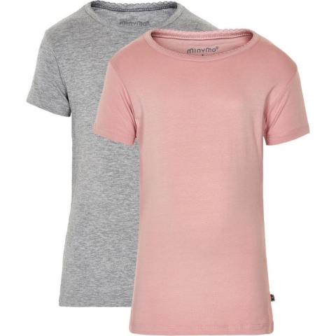 Minymo T-Shirt - 2-pack - Roze/Grijs - Minymo - 12 jaar (152) - T-Shirts