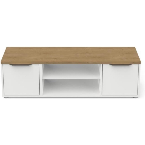 CaliCosy Meuble tv 2 portes et 2 niches décor chêne et blanc l135 cm access