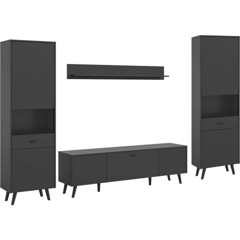 Furnilux Linea woonkamercombinatie mat mdf tz mat melamine zwart nb