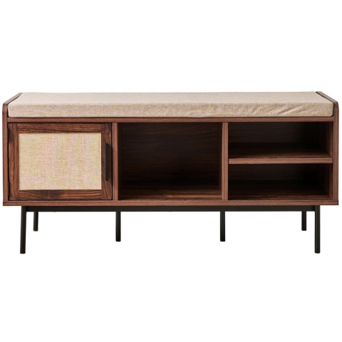 CaliCosy Schoenenbank notenafwerking 3 vakken 1 deur met stoffen front l100 cm jetson