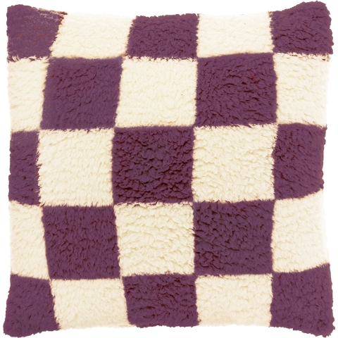Unique Living sierkussen check 53x53cm dove white/ dark purple
