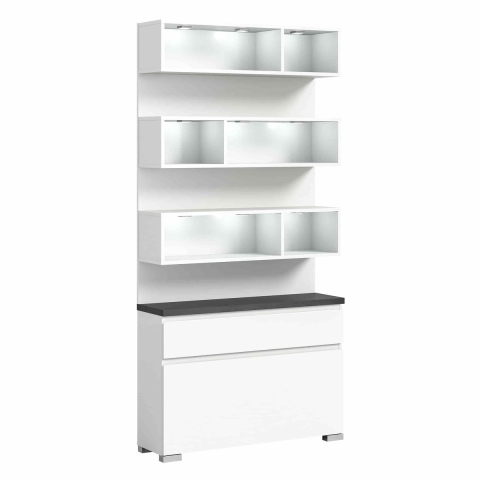 Furnilux Shoelove schoenenkast wandkast 1 klep, 1 lade, planken met licht , grijs
