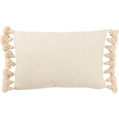 J-Line kussen kwastje katoen beige lang 40x60x10cm