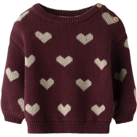 Nmae It Blouse - Gebreid - NbfOana - Burgundy/Peyote Heart - Name It - 50 - Shirts
