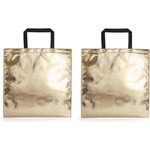 Draagtas/schoudertas in opvallende metallic goud kleur - 10x stuks - 45 x 44 x cm - kunststof -