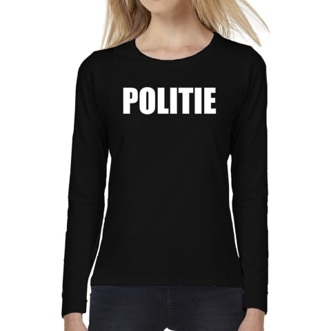 Politie tekst t-shirt long sleeve zwart voor dames S -