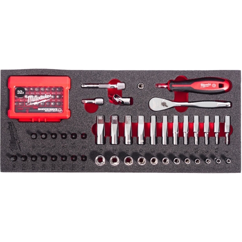 Milwaukee TOOLGUARD™ Foam inlay FOUR FLAT 1/4" doppen- en bitset 76-delig - 4932499293