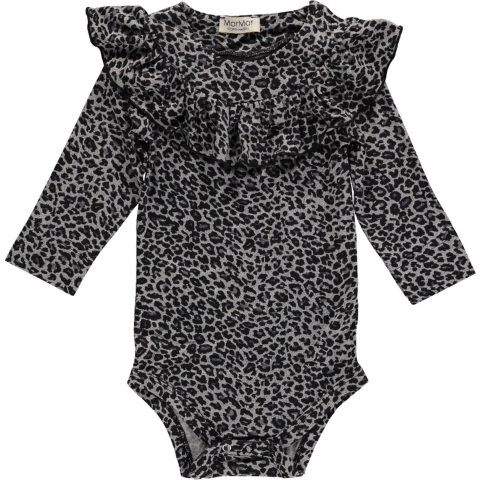 MarMar Romper - l/s - Grijs Luipaardprint m. Ruche - MarMar - 62 - Romper L/S