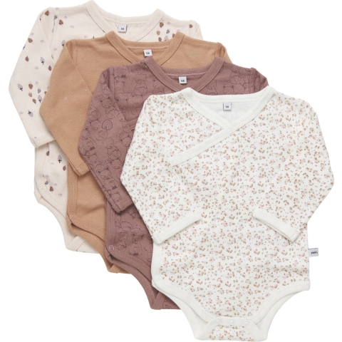 Pippi Baby Wikkel Rompers l/s - 4-pack - Burlwood - Pippi Baby - 74 - Romper L/S