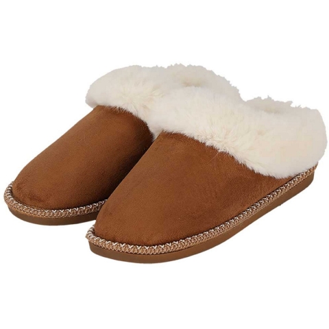 Apollo teddy sloffen - dames - cognac - instappers - teddystof - pantoffels - laag 41-42 -