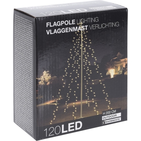 Kerstverlichting vlaggenmast - 120 led lampjes - warm wit - 6 strengen - incl. grondhaken -