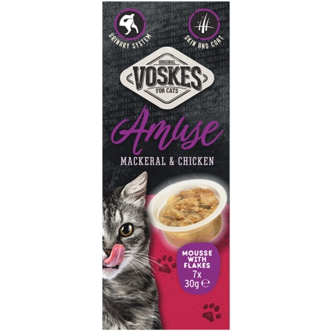 4x Voskes Kattensnack Mousse Makreel&Kip 7x30 gr