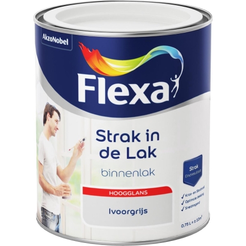 Flexa Strak In De Lak Acryl Hoogglans Ivoorgrijs 750 ml