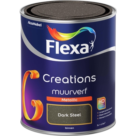 Flexa Creations Metallic Muurverf Dark Steel