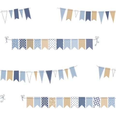 Rasch Favola Vliesbehang Vlaggenlijn Blauw 303206