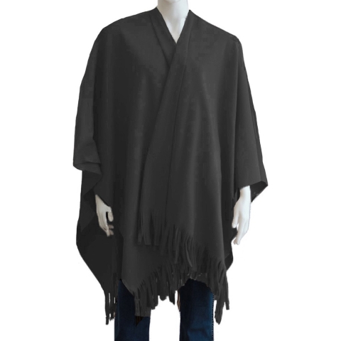 Luxe omslagdoek/poncho - antraciet - 180 x 140 cm - fleece - Dameskleding accessoires One size -