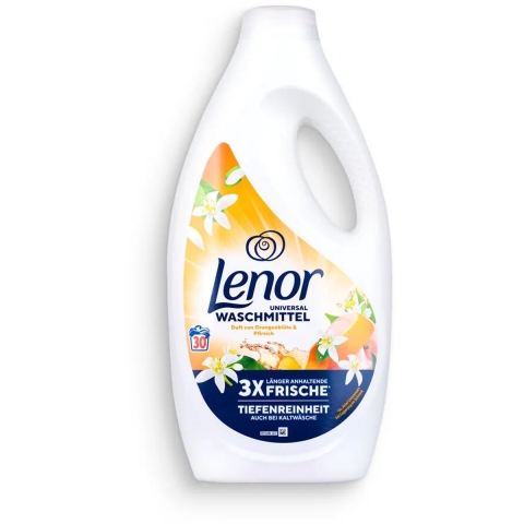 3+2 gratis: Lenor Vloeibaar Wasmiddel Orange Blossom&Peach 30 Wasbeurten 1,5 l