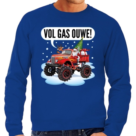 Foute Kersttrui - monstertruck santa - blauw - heren - sweater - kerstborrel kantoor 2XL (56) -