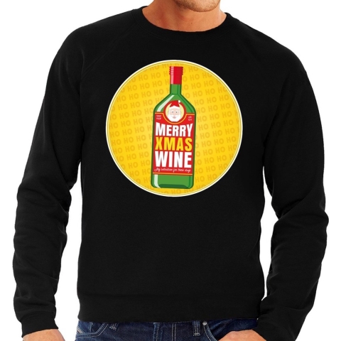 Foute kersttrui Merry Christmas wine zwart heren XL (54) -
