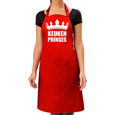 Cadeau schort voor dames - keuken prinses - rood - keukenschort - verjaardag -