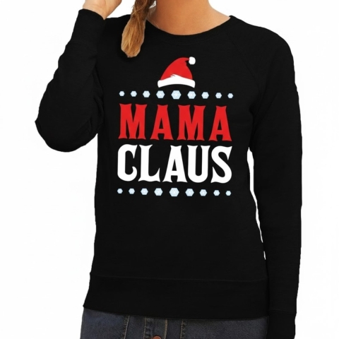 Kersttrui / sweater voor dames - Mama Claus - zwart - Kerstdiner - kantoor L (40) -