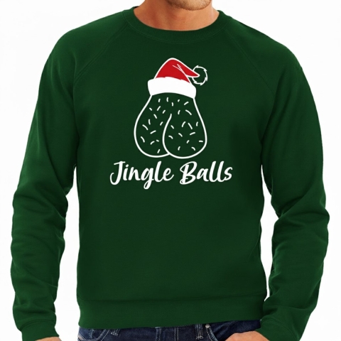 Foute humor Kersttrui / sweater voor heren - jingle balls - groen - kerstmuts M -