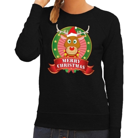 Foute kersttrui zwart Rudolph Merry Christmas voor dames 2XL (44) -