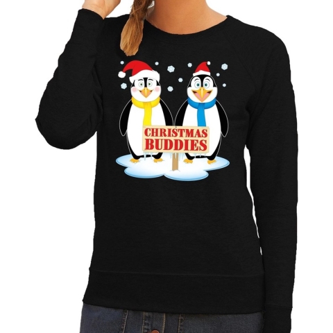 Foute kersttrui - sweater - pinguin vriendjes - zwart - voor dames - Kersttruien M (38) -