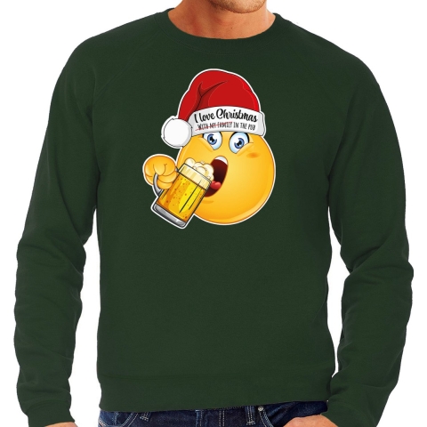 Foute Kersttrui/sweater voor heren - bier - groen - grappig - emoji L -