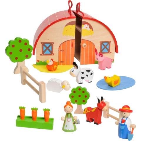 Houten draagbare boerderij speelset