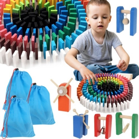 Kruzzel Domino spel - 1080x stenen - hout - multicolor - domino stenen -