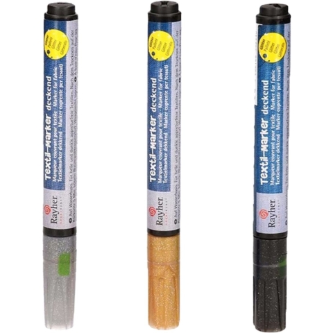 Textielstiften setje van 3x stuks - goud/zilver/zwart - Op t-shirts schrijven - Zelf ontwerpen -