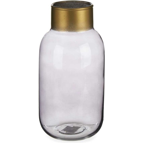 Bloemenvaas - luxe decoratie glas - grijs transparant/goud - 12 x 24 cm -