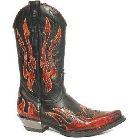 New Rock Flame geaccentueerde zwart/rode halfhoge cowboylaarzen-7921-S2