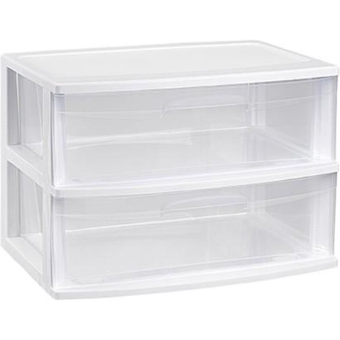 Ladeblokje organizer 2x lades - wit/transparant - L56 x B40 x H41 cm - plastic -