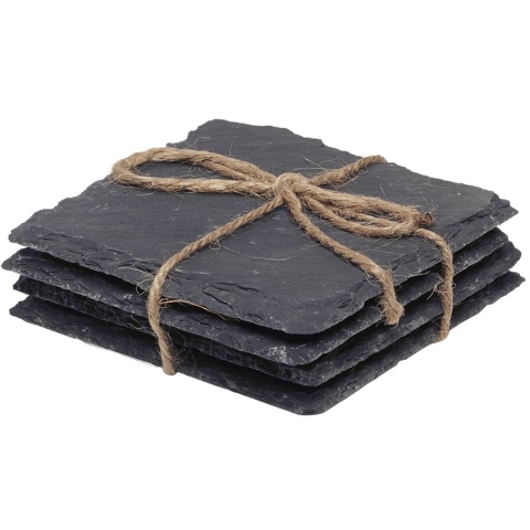 16x Leisteen glas onderzetters vierkant 10 cm -