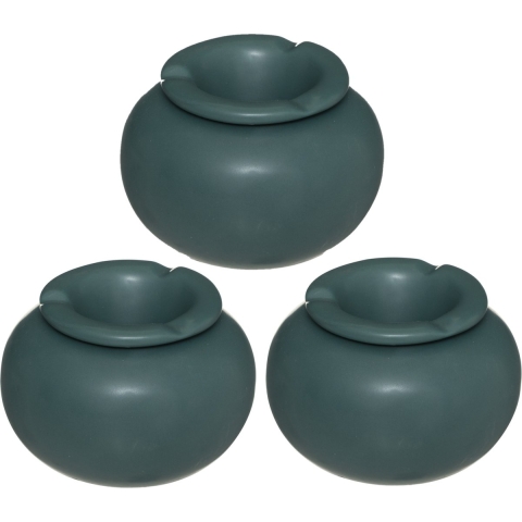 Atmosphera Terras asbak - Set van 3x stuks - stormasbak - keramiek - donkergroen - 13 x 9 cm - Buite -
