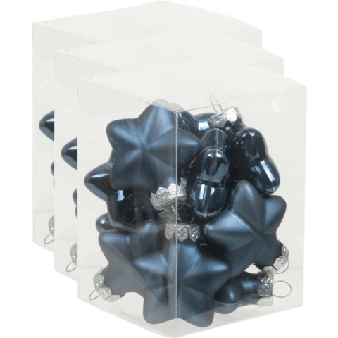 36x stuks glazen sterren kersthangers donkerblauw 4 cm mat/glans -