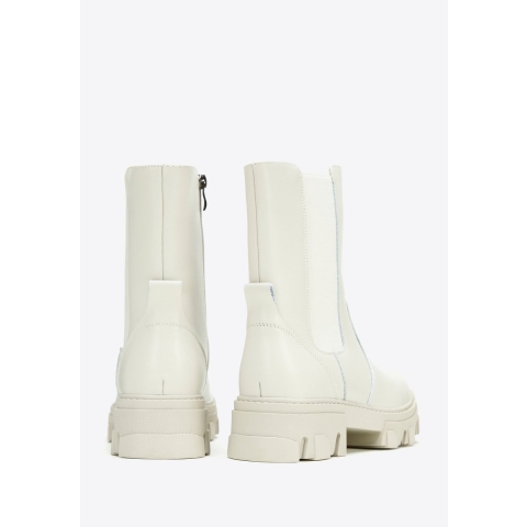 Wittchen Dames Leren Chelsea Boots op een Grijs Beige Platform, Natuurlijk Leer