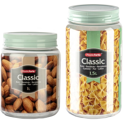 Voordeelset 8x kunststof keuken voorraadpotten - weckpotten - 1.0 en 1.5 liter - mintgroen deksel -