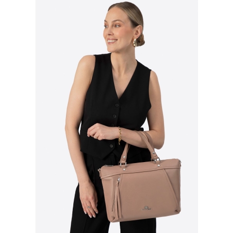 Wittchen Dames echt leren shopper met kwastje, beige