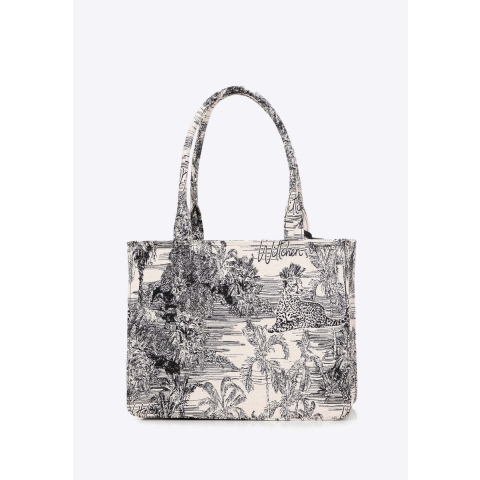 Wittchen Dames Jacquard Shopper Bag met Kwastje, Zwart en Crème