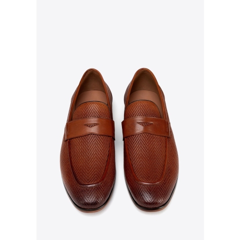Wittchen Heren Leren Mocassins met Visgraatmotief, Lichtbruin, Natuurlijk Leer