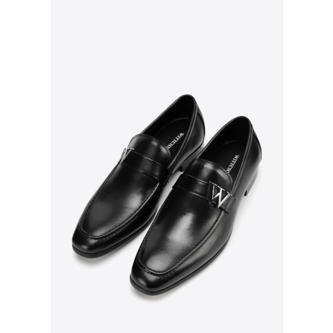 Wittchen Heren mocassins van echt leer met metalen logo zwart echt leer